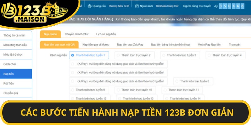 Các bước tiến hành nạp tiền 123B đơn giản